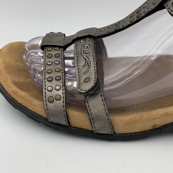 Taos Award Sandal Silver Pewter Leather Studded Women 7 Comfort Arch Support - Picture 3 of 11